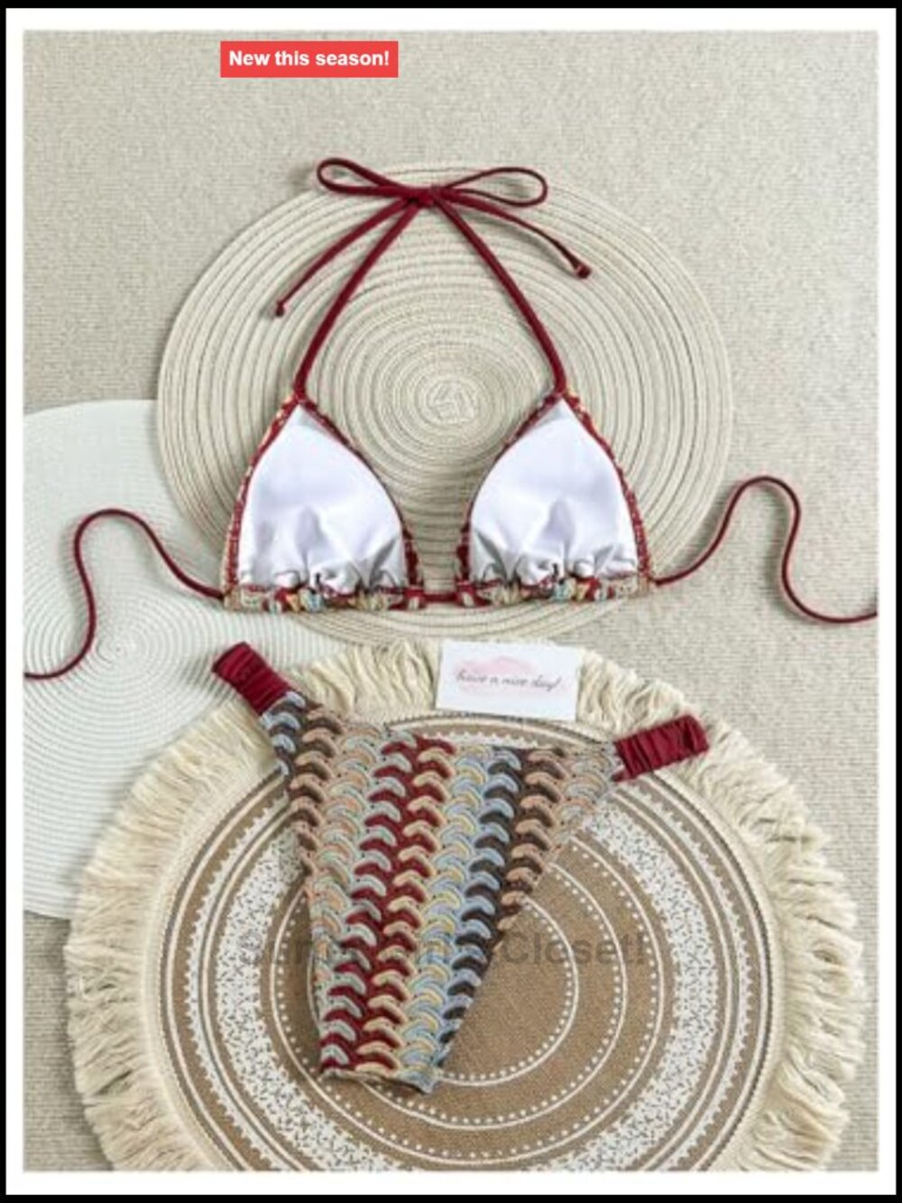 Crochet Triangle Bikini Halter Top High Leg Bottom 2 Piece Set View 3